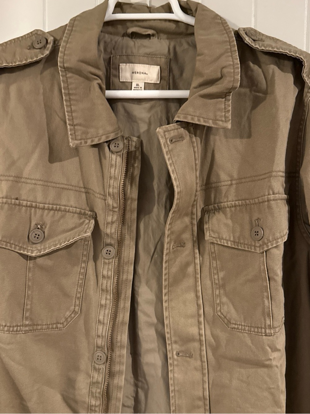 Men’s XL Khaki Utility Jacket Military Inspired Button Pockets Heavy Cotton